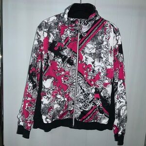 Ac-tiv-ology Activology Red and Black Lightweight front zip Jacket Measurges L